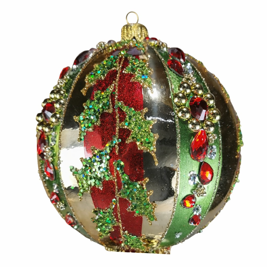 Holly Garland Jeweled Christmas Ball Ornament