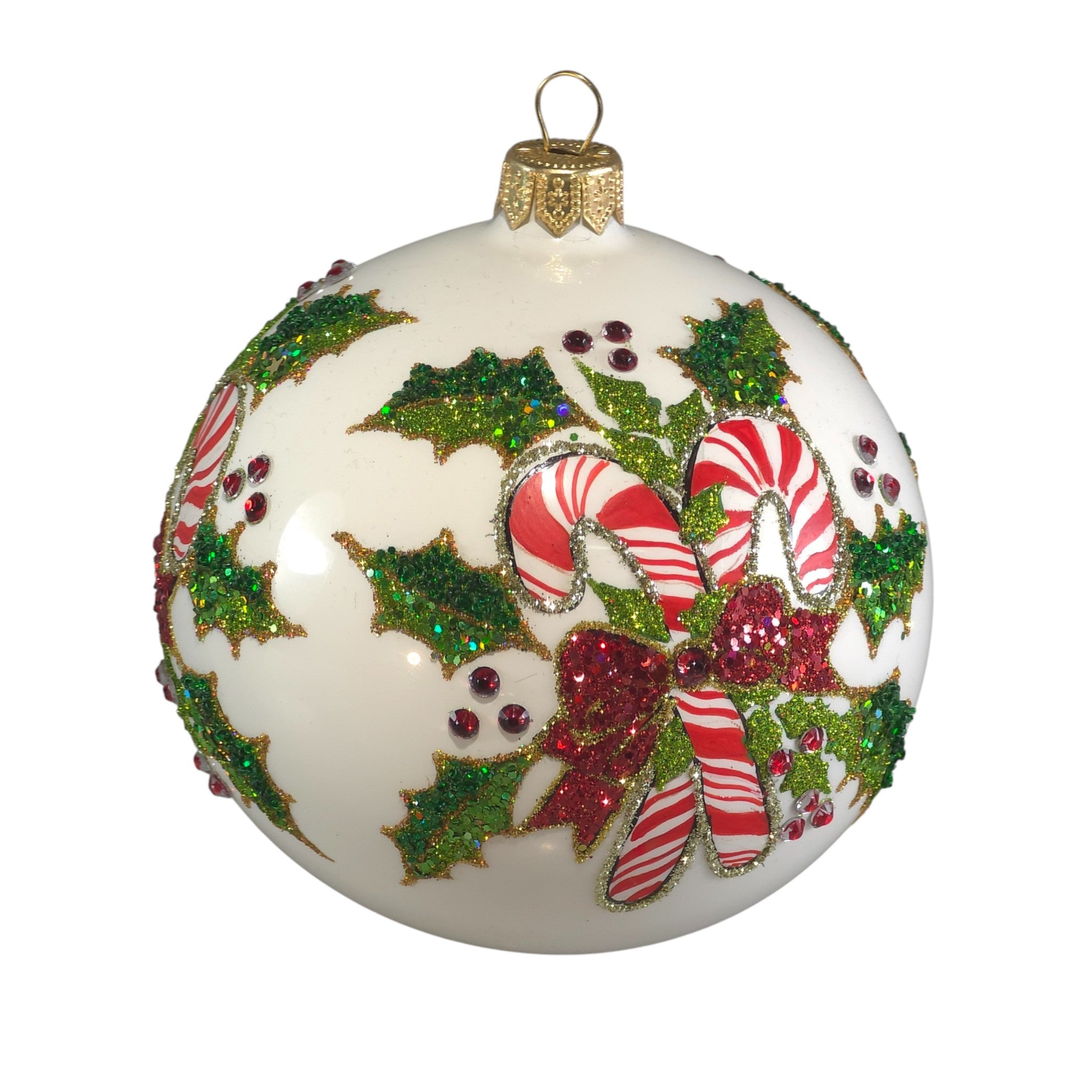 Candy Cane Holly Glass Ball