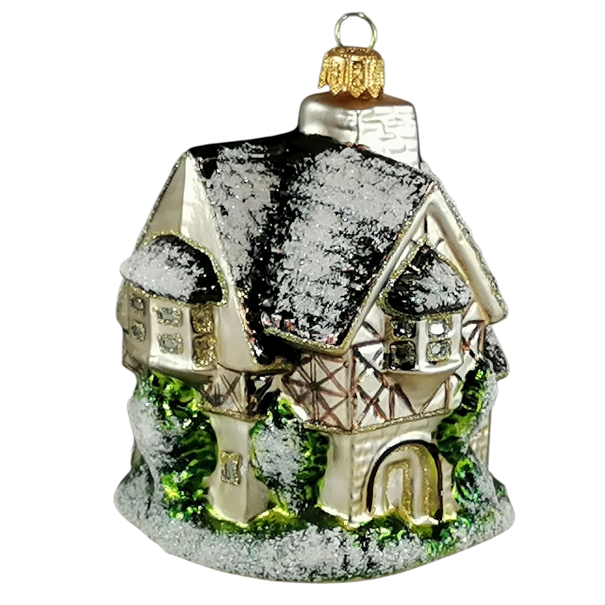 Snowy Winter Cottage Glass Ornament