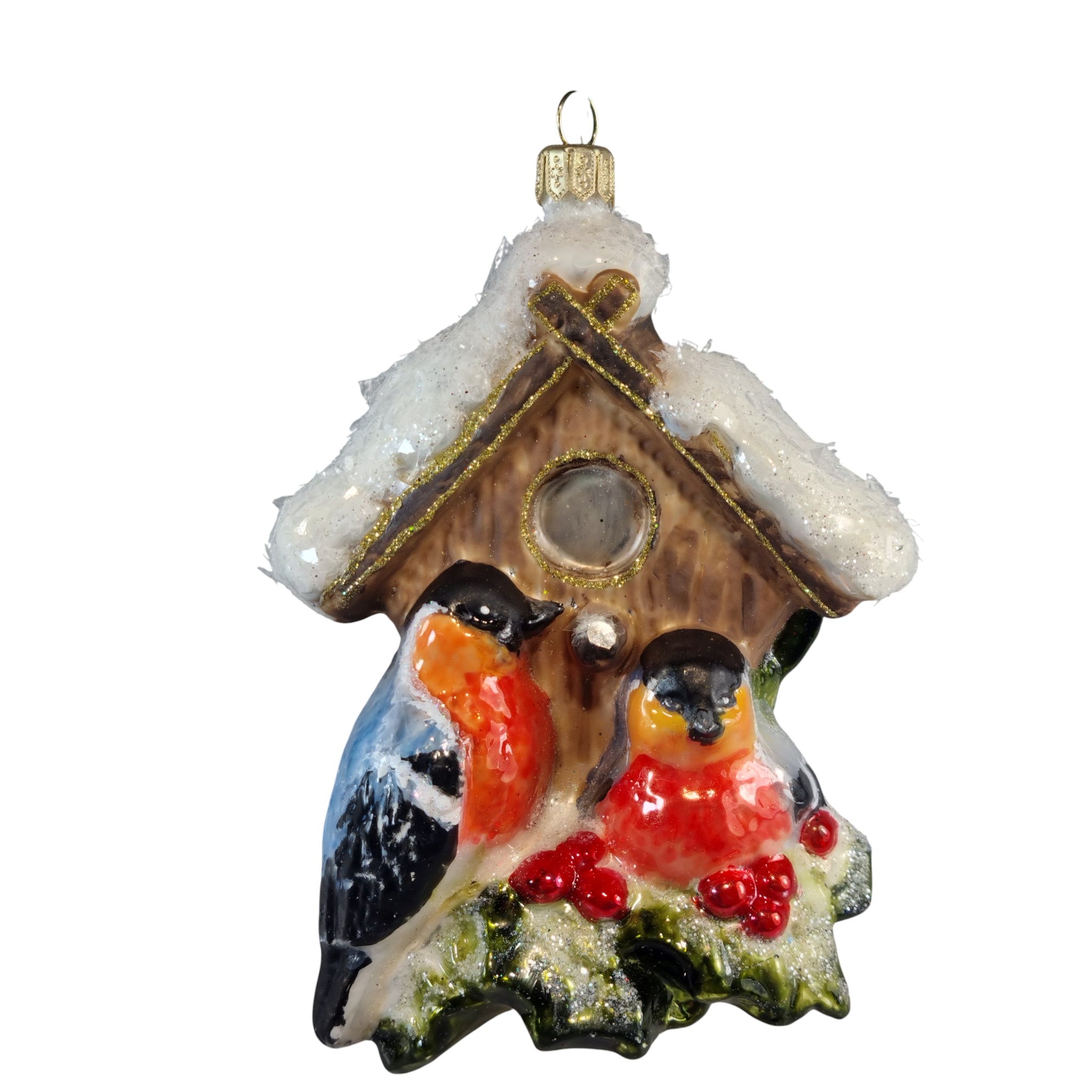 Winter Birdhouse with Robins