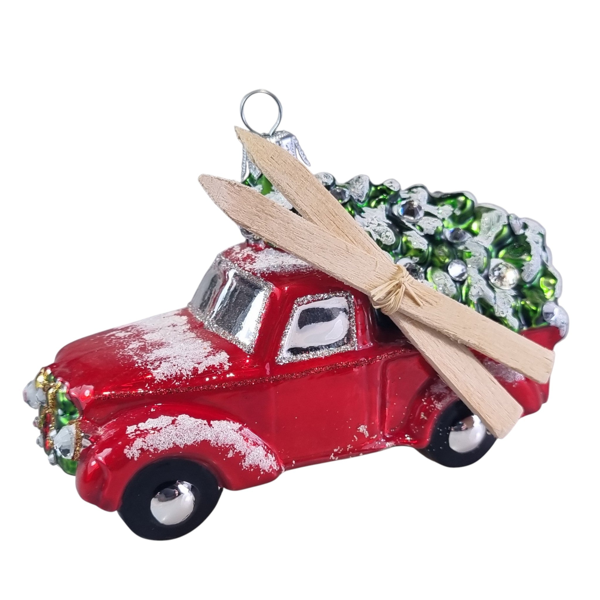 Vintage Red Truck with Christmas Tree Ornament