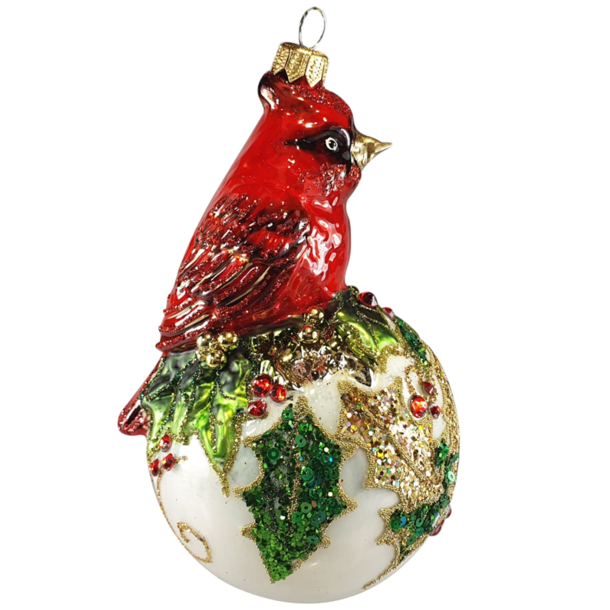 Cardinal on Holly Ball Ornament