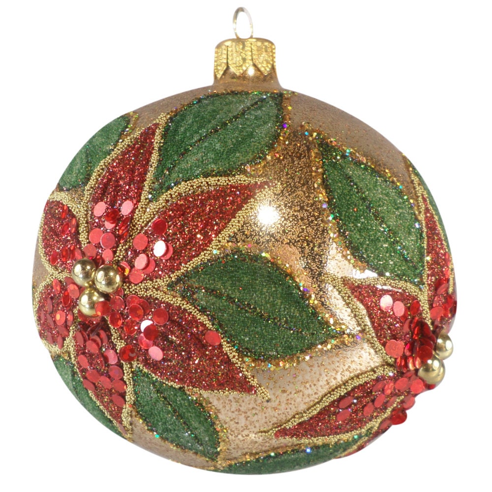 Poinsettia Elegance Glass Ball Ornament