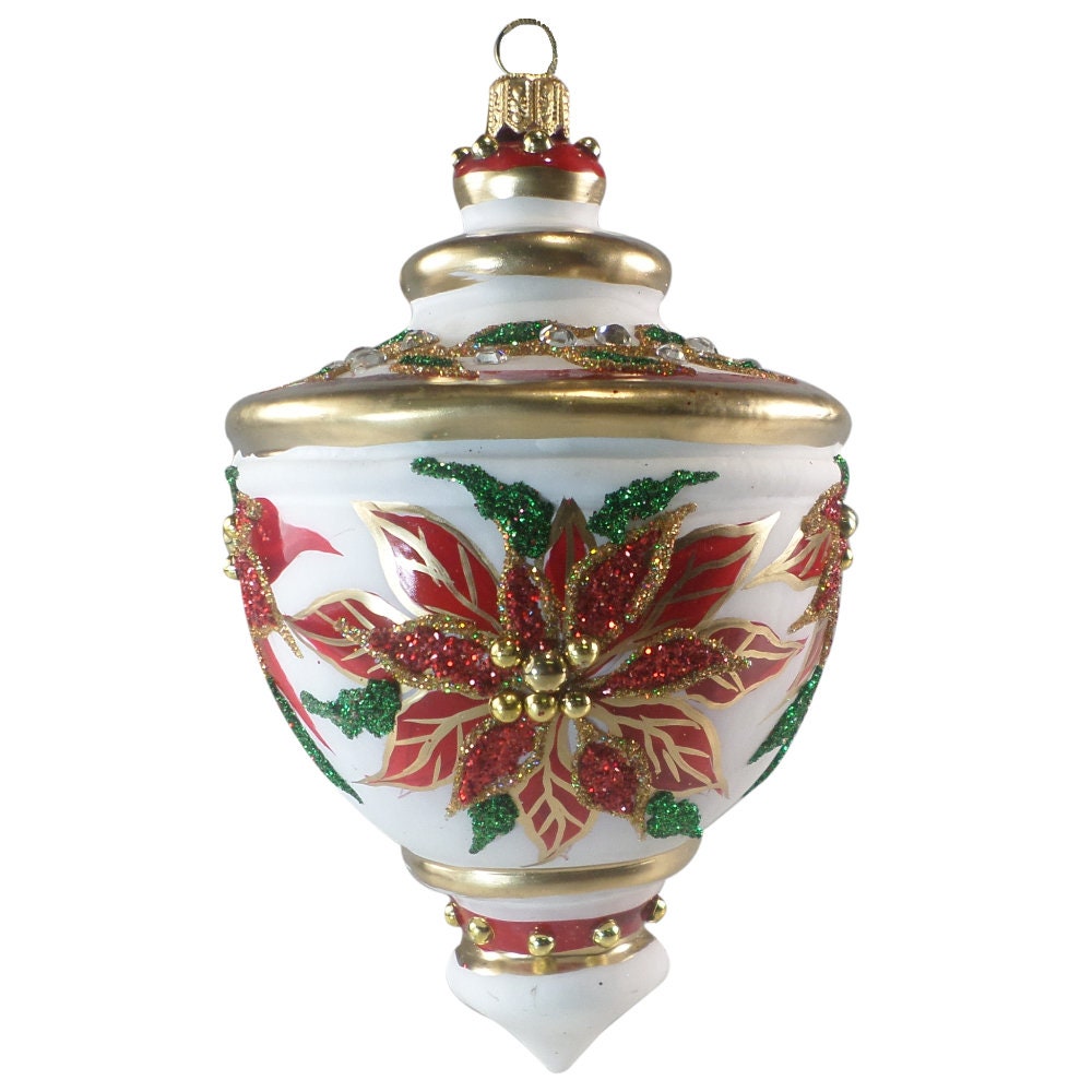 Classic Poinsettia Finial Glass Ornament