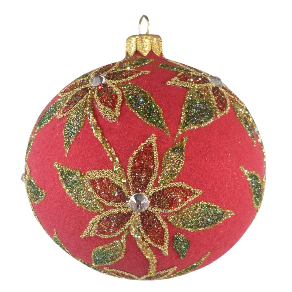 Bauble 10 cm with Poinsettia Flower