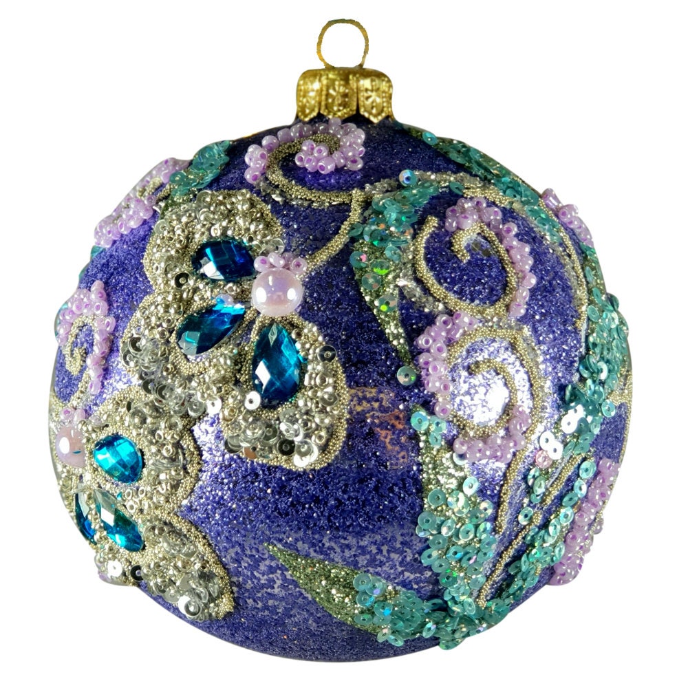 Silverado glass ornament, white ball with festive decoration