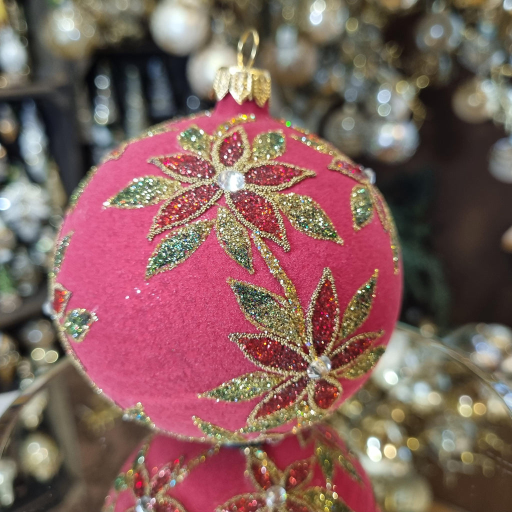 Bauble 10 cm with Poinsettia Flower