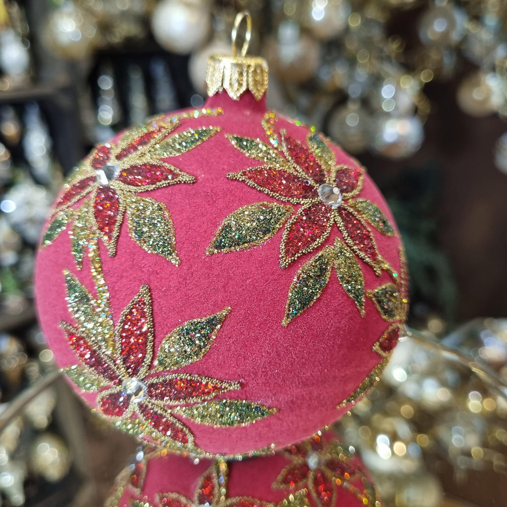 Bauble 10 cm with Poinsettia Flower