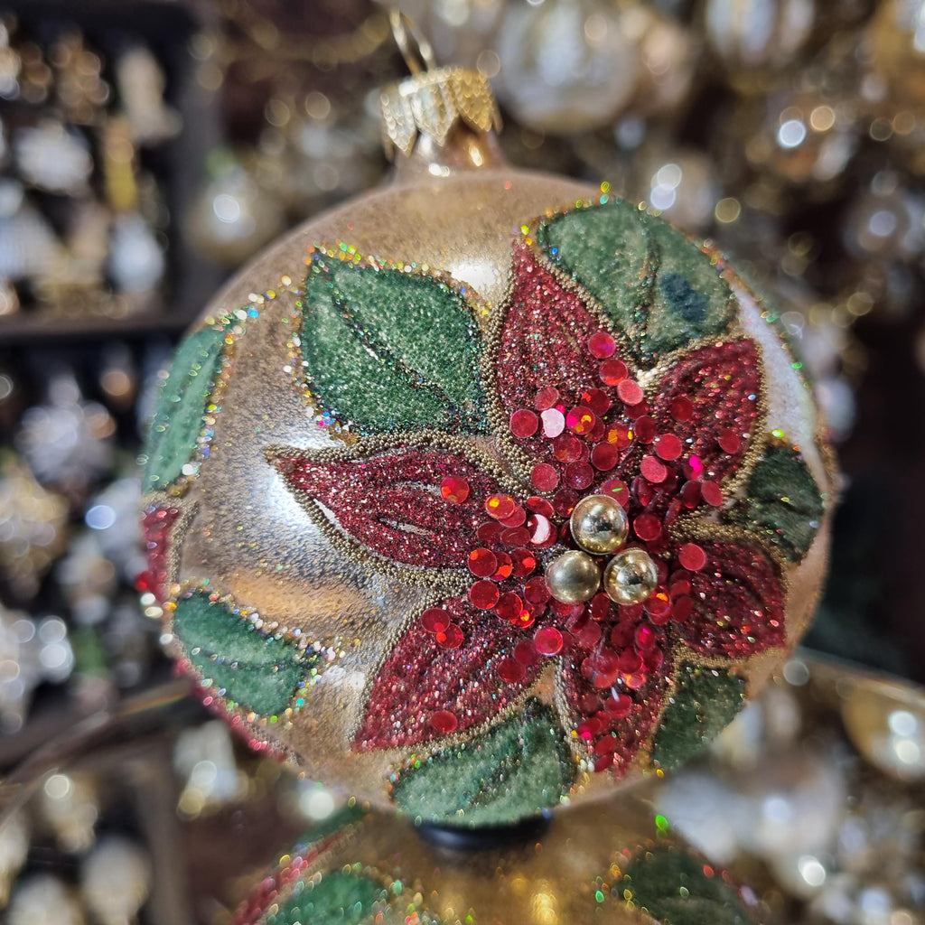 Poinsettia Elegance Glass Ball Ornament