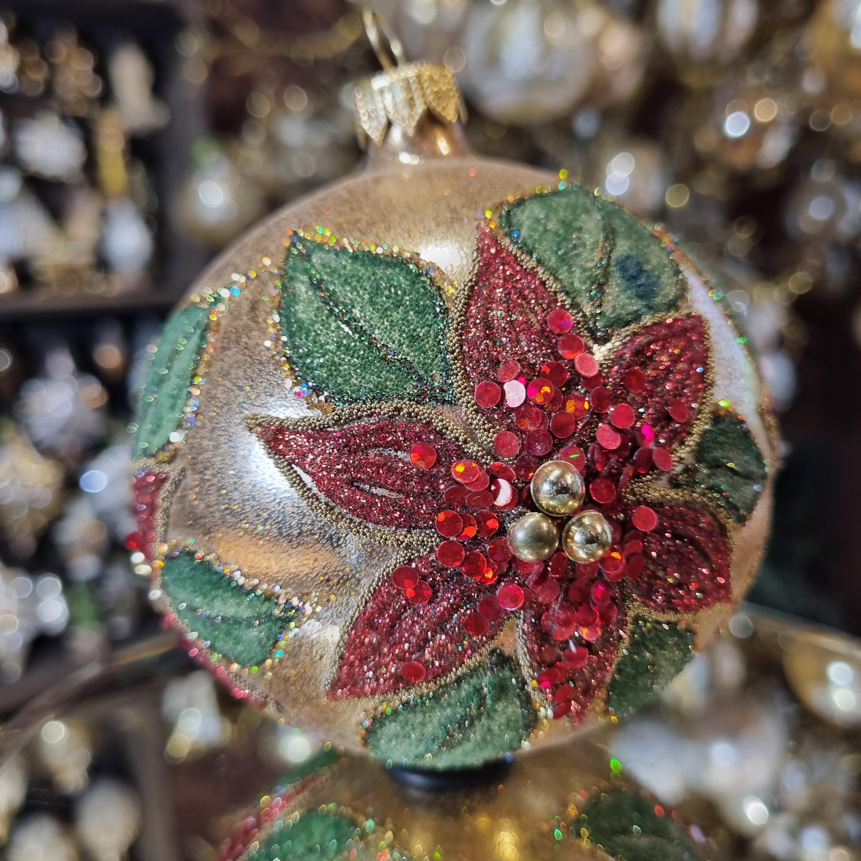 Poinsettia Elegance Glass Ball Ornament