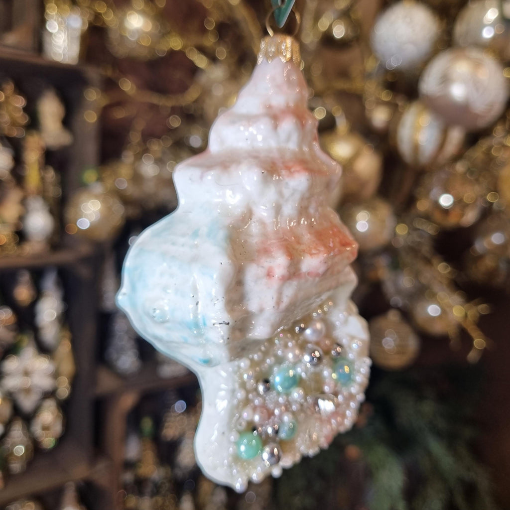 Silverado glass ornament, blue ball with gold decorative accents