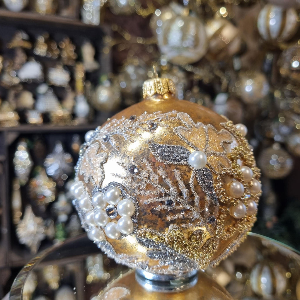 Gold and Silver Bauble with Pearls and Crystals