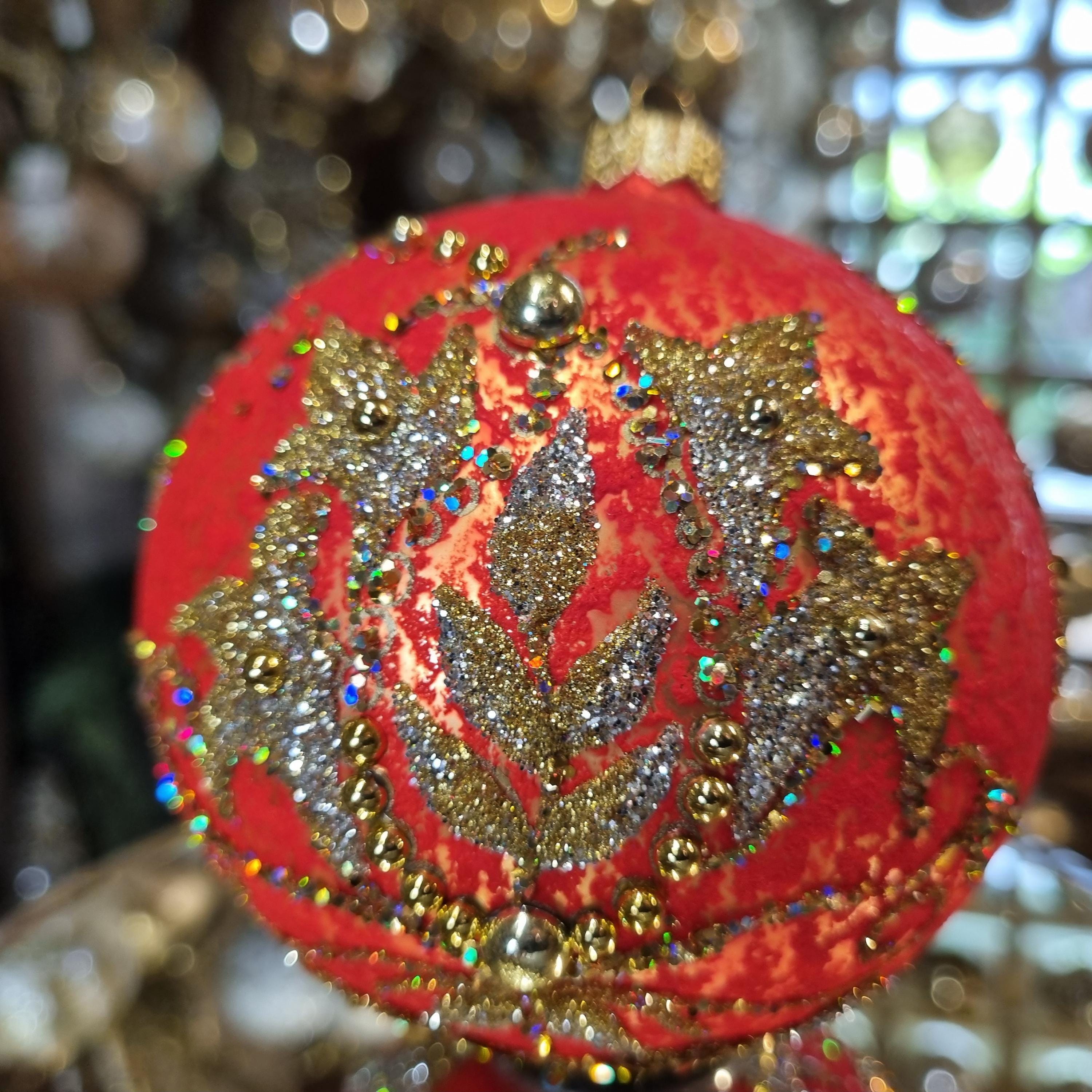 Silverado ornament, glass ball with festive gold accents