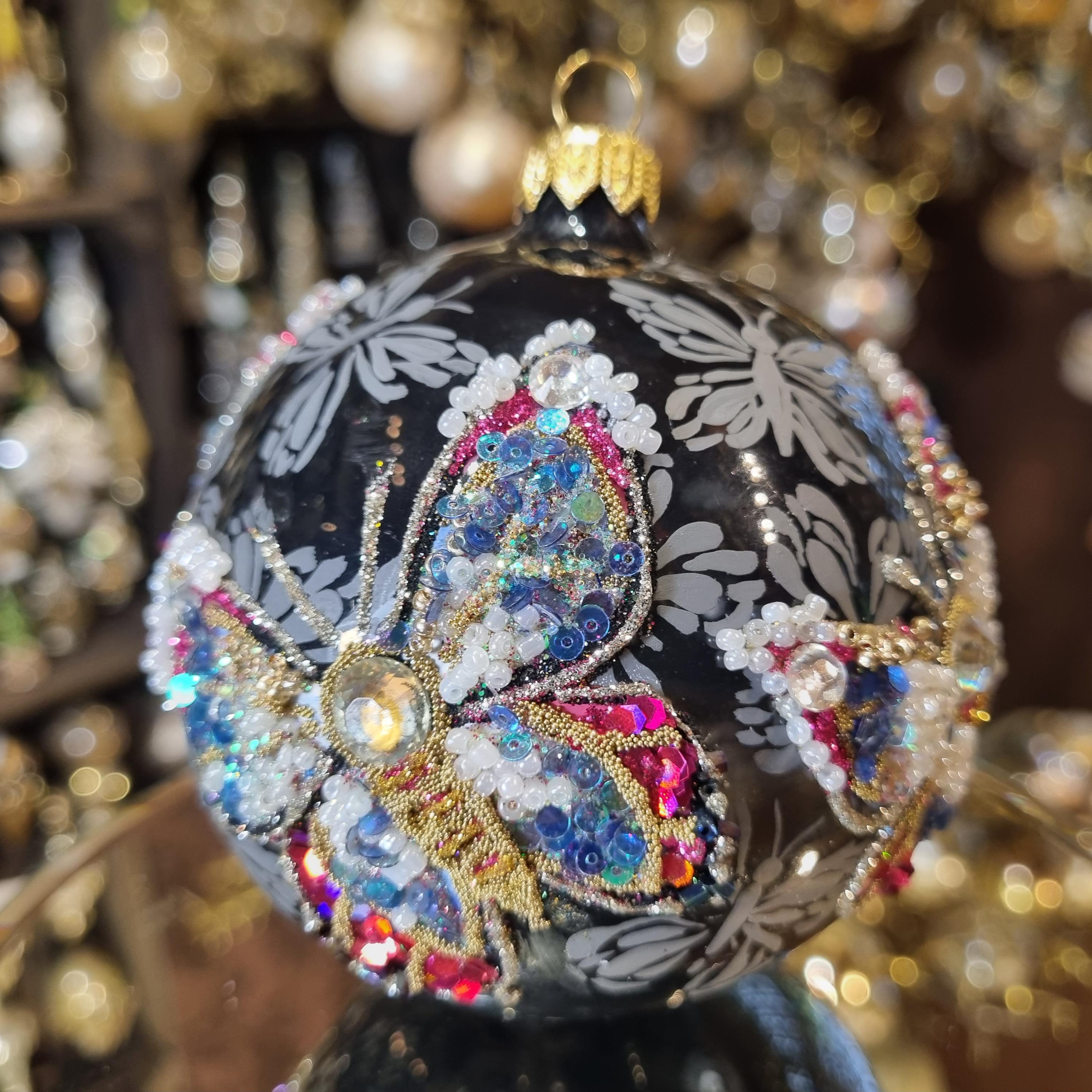 Black Ornament with Beaded Butterfly