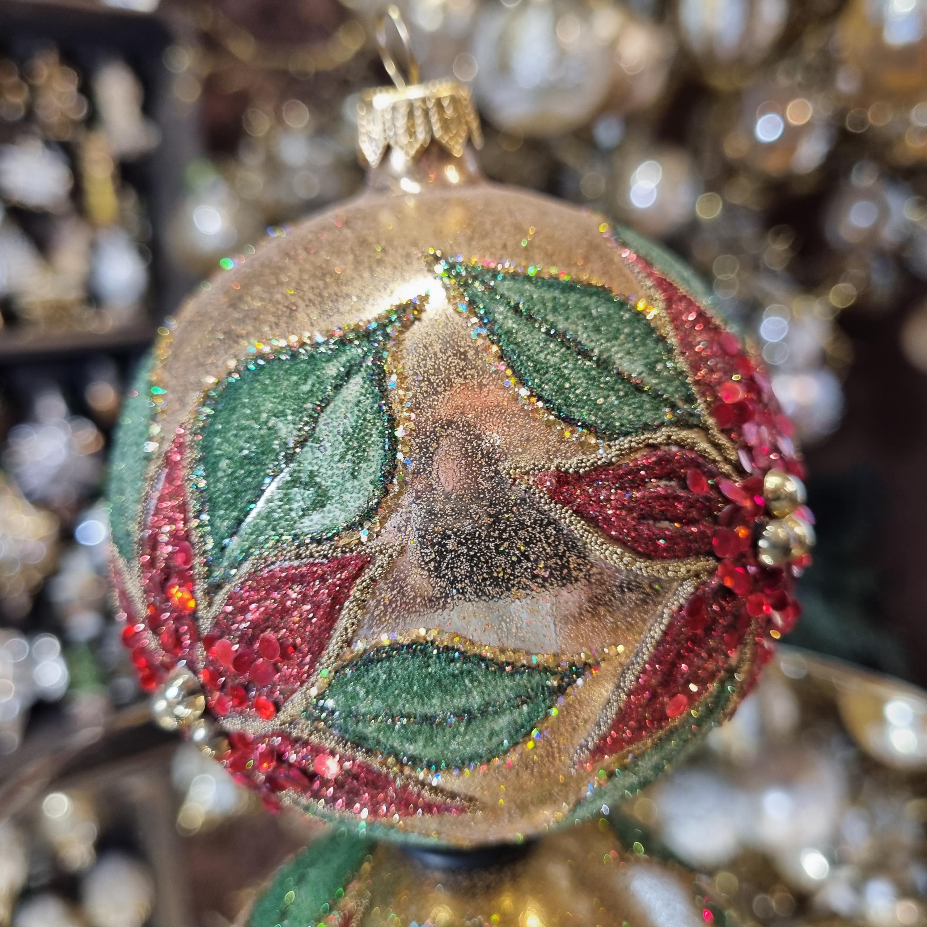 Poinsettia Elegance Glass Ball Ornament