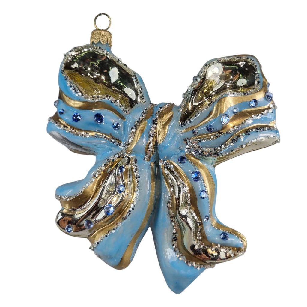 Silverado glass ornament, green ball with decorative gold pattern