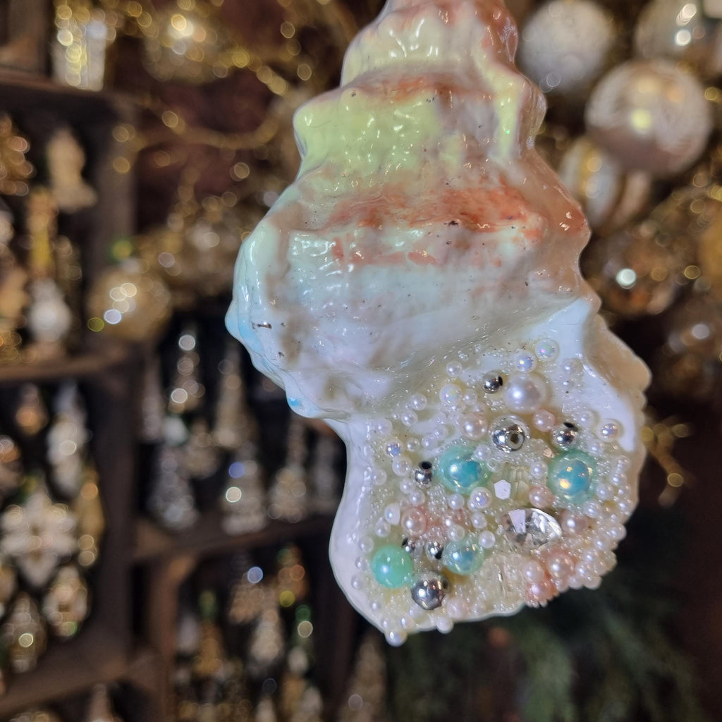 Silverado glass ornament, blue ball with gold decorative accents