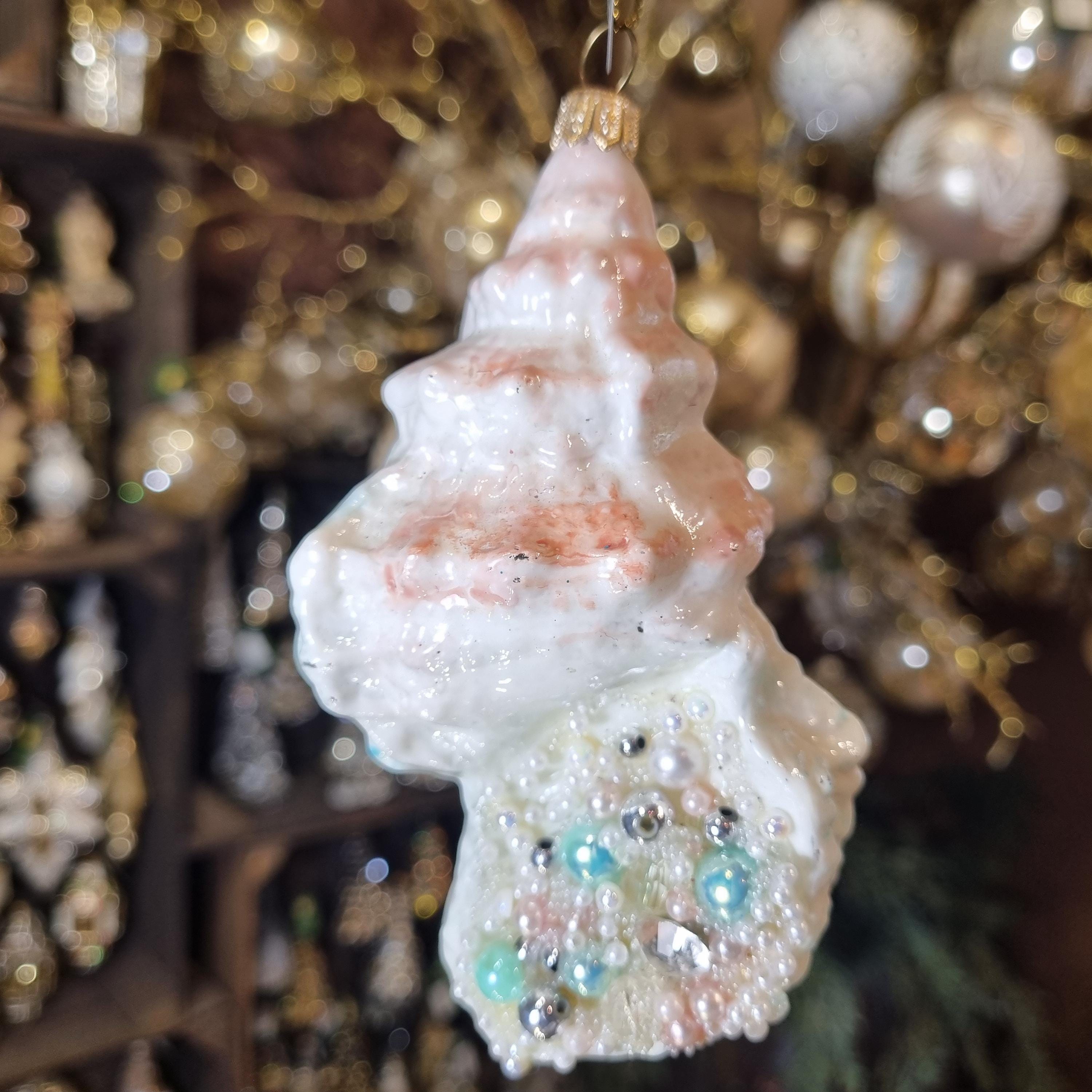 Silverado glass ornament, blue ball with gold decorative accents