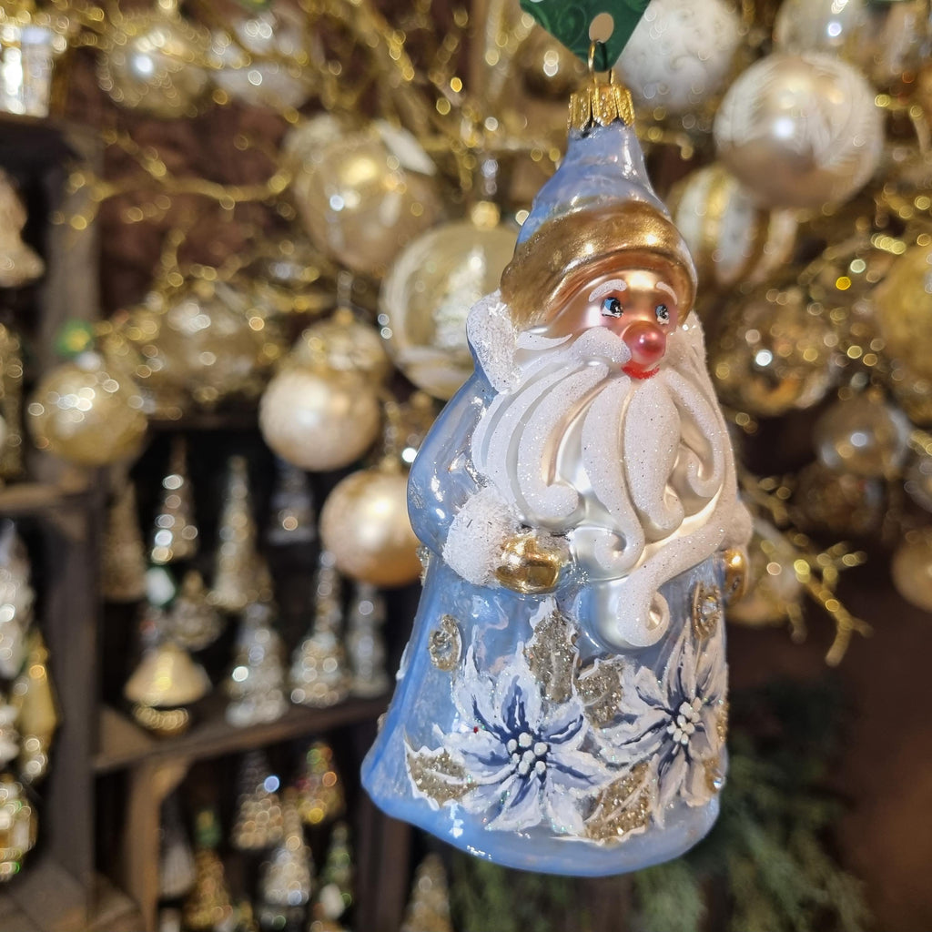 Santa with White Bethlehem Stars and Gold Accents