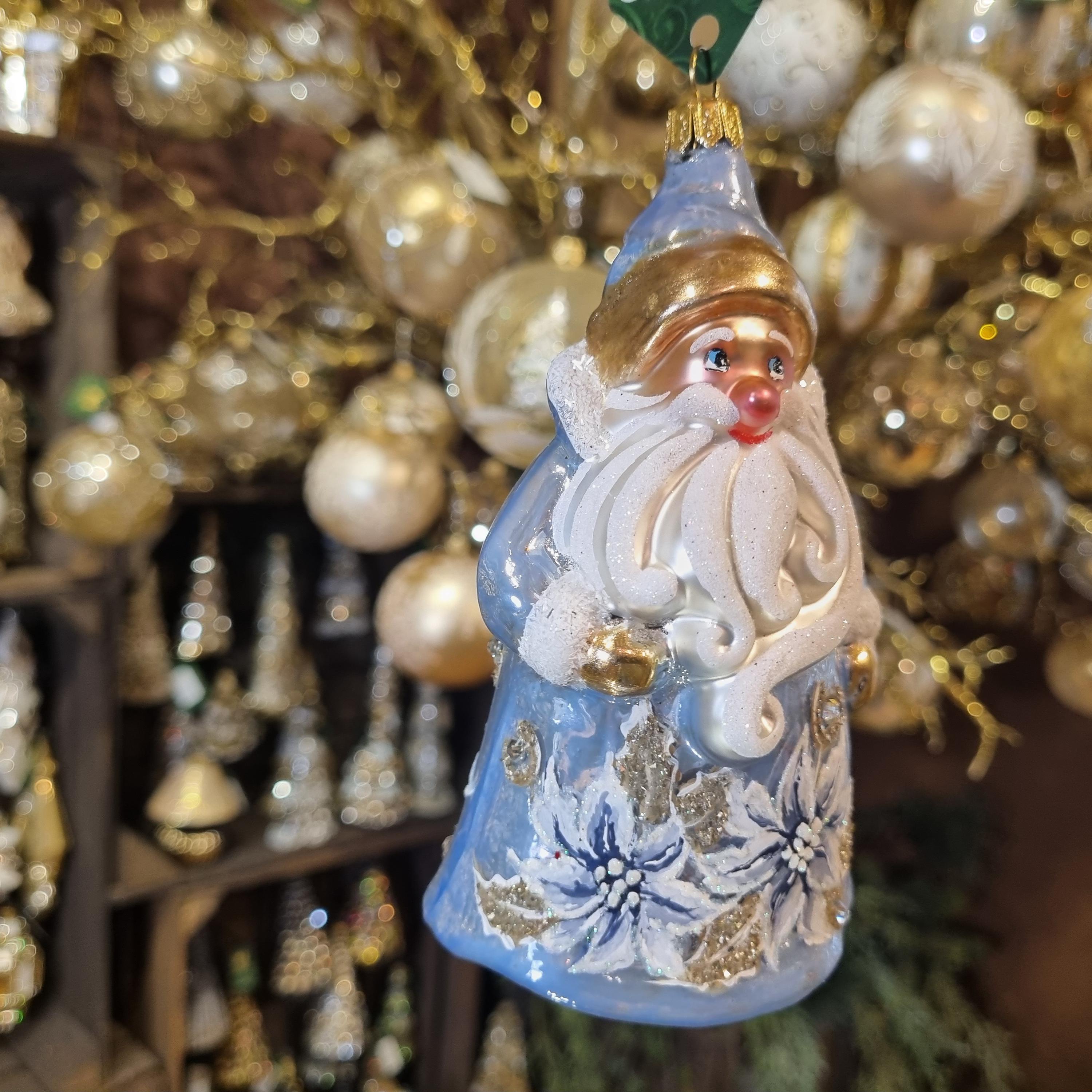 Santa with White Bethlehem Stars and Gold Accents