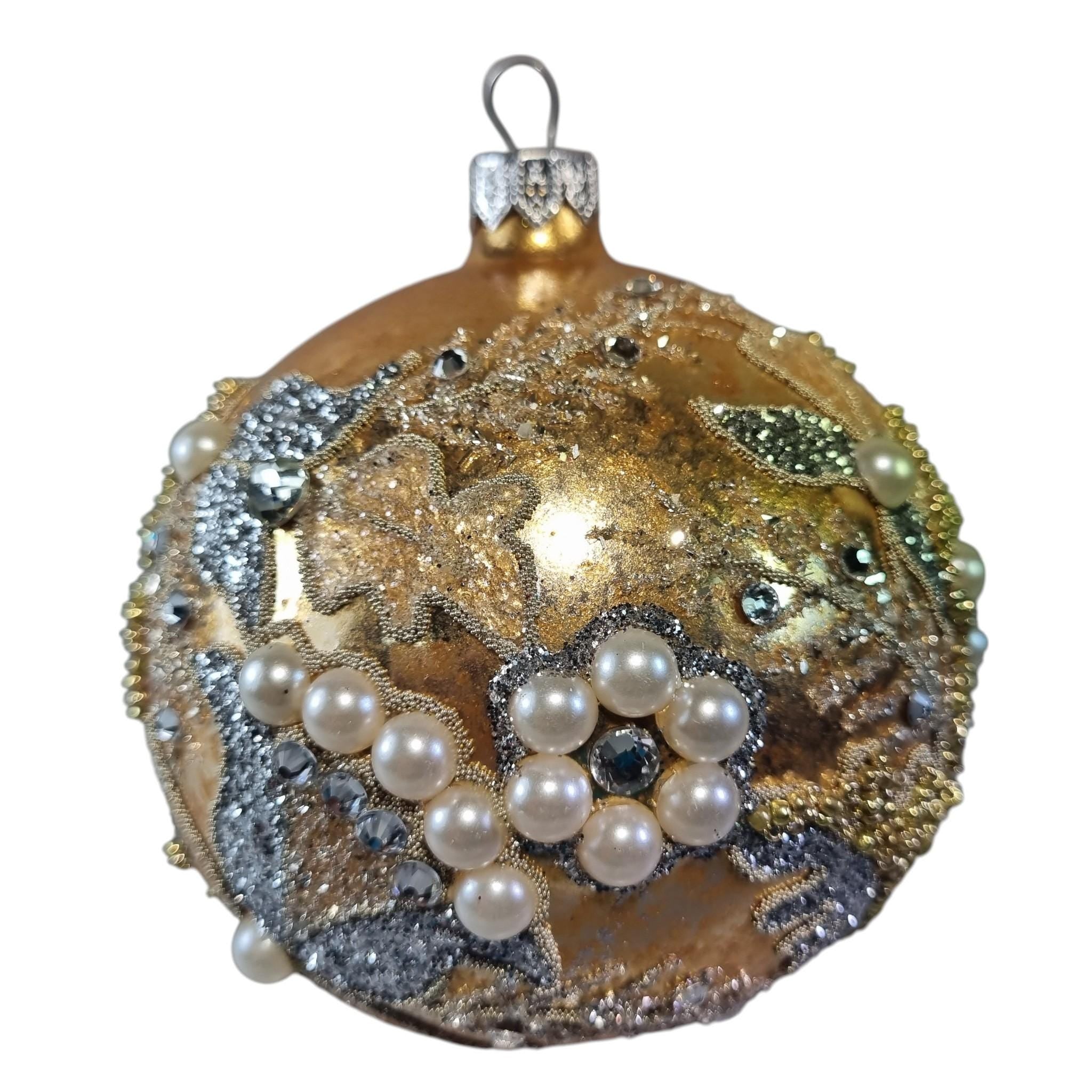 Gold and Silver Bauble with Pearls and Crystals
