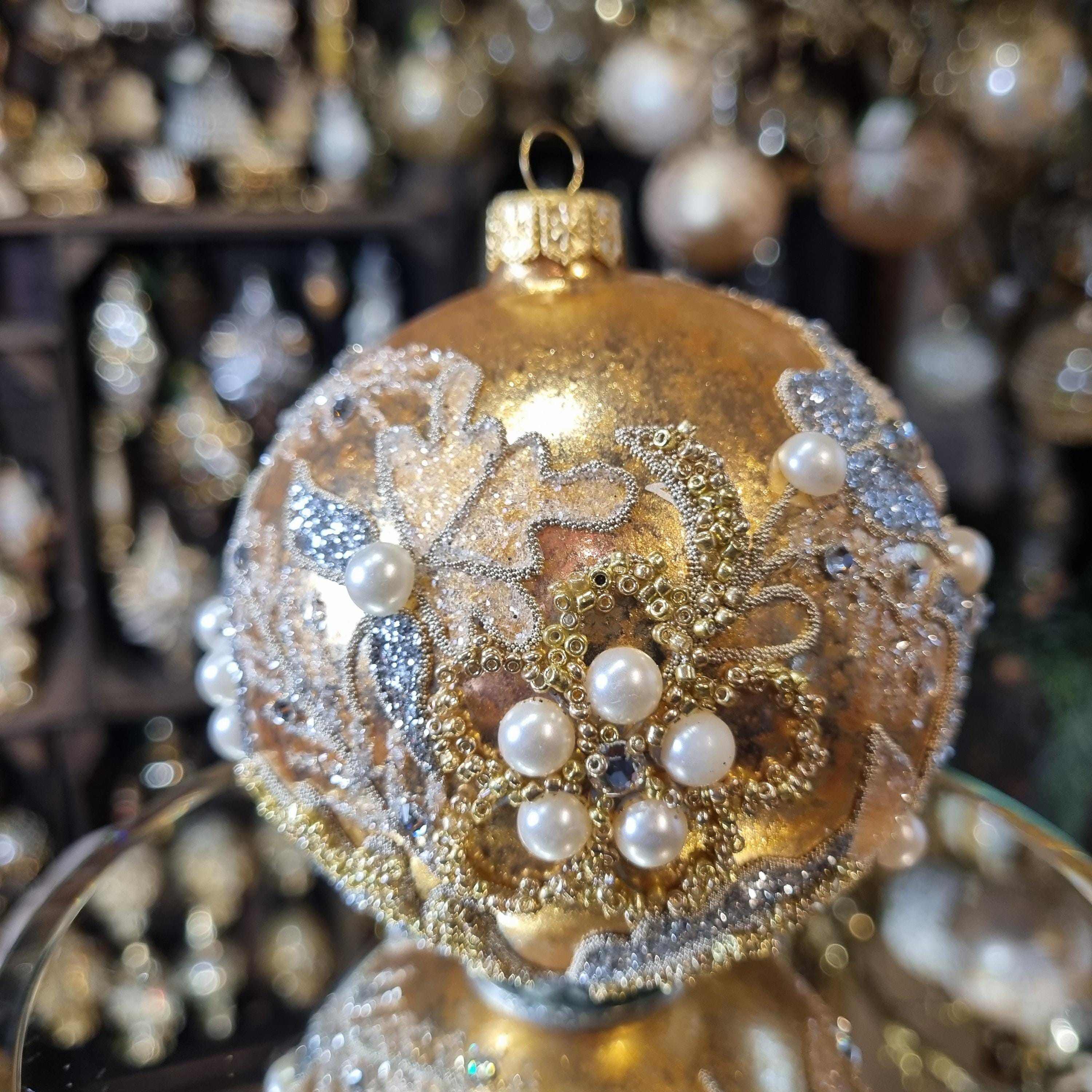 Gold and Silver Bauble with Pearls and Crystals