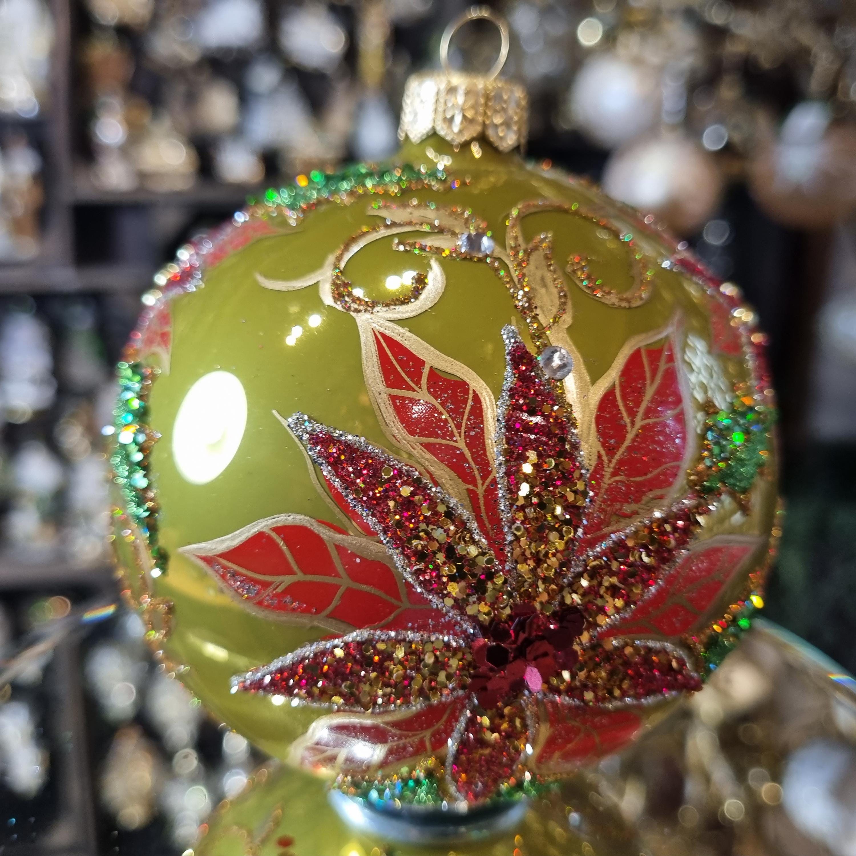 Red Bethlehem Star on Emerald Green Bauble