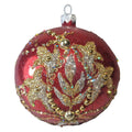 Red Christmas Ornament with Glittered Lilies