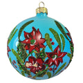 Silverado glass ornament. blue ball with classic decorative motif