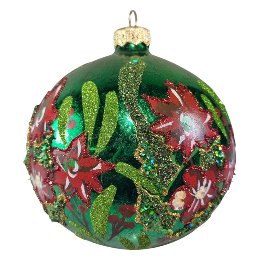 Green Christmas Ornament with Red Flowers