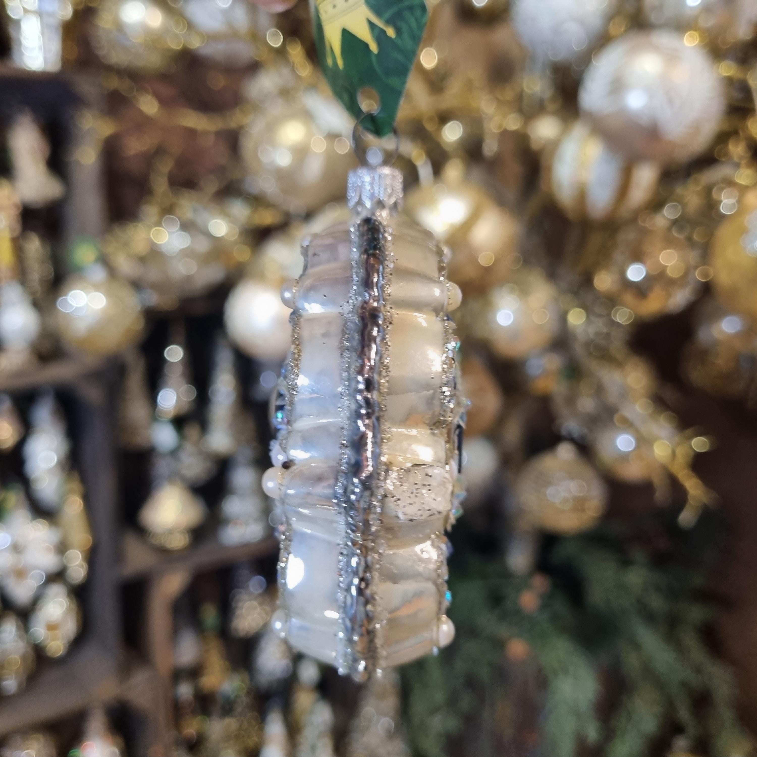 Silverado glass ornament, red ball with classic festive decoration