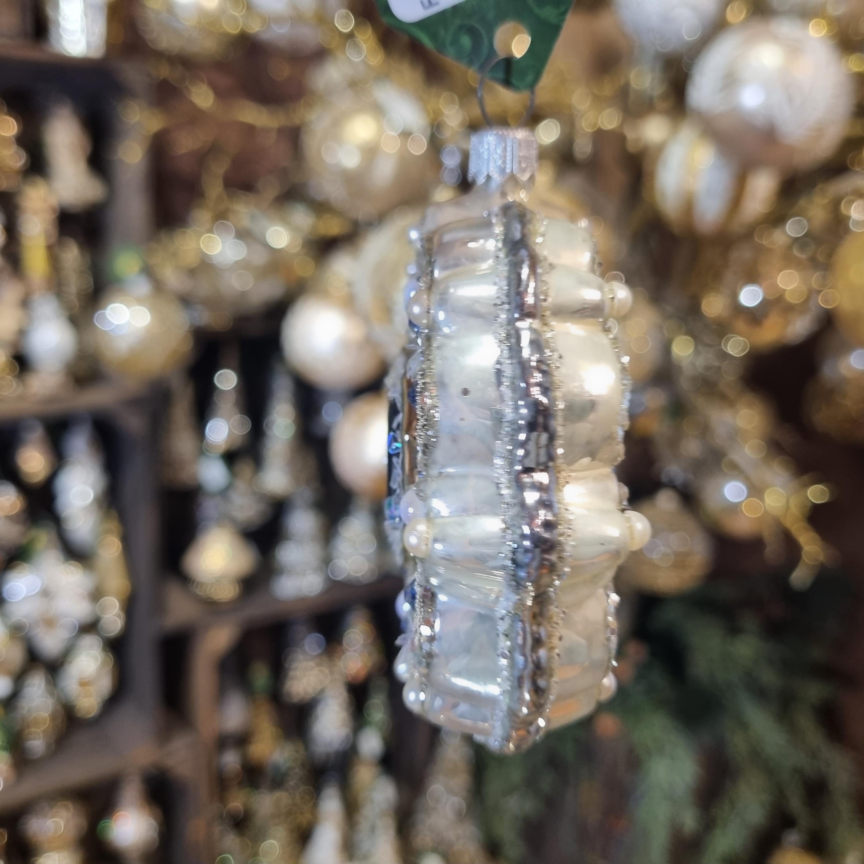 Silverado glass ornament, red ball with classic festive decoration