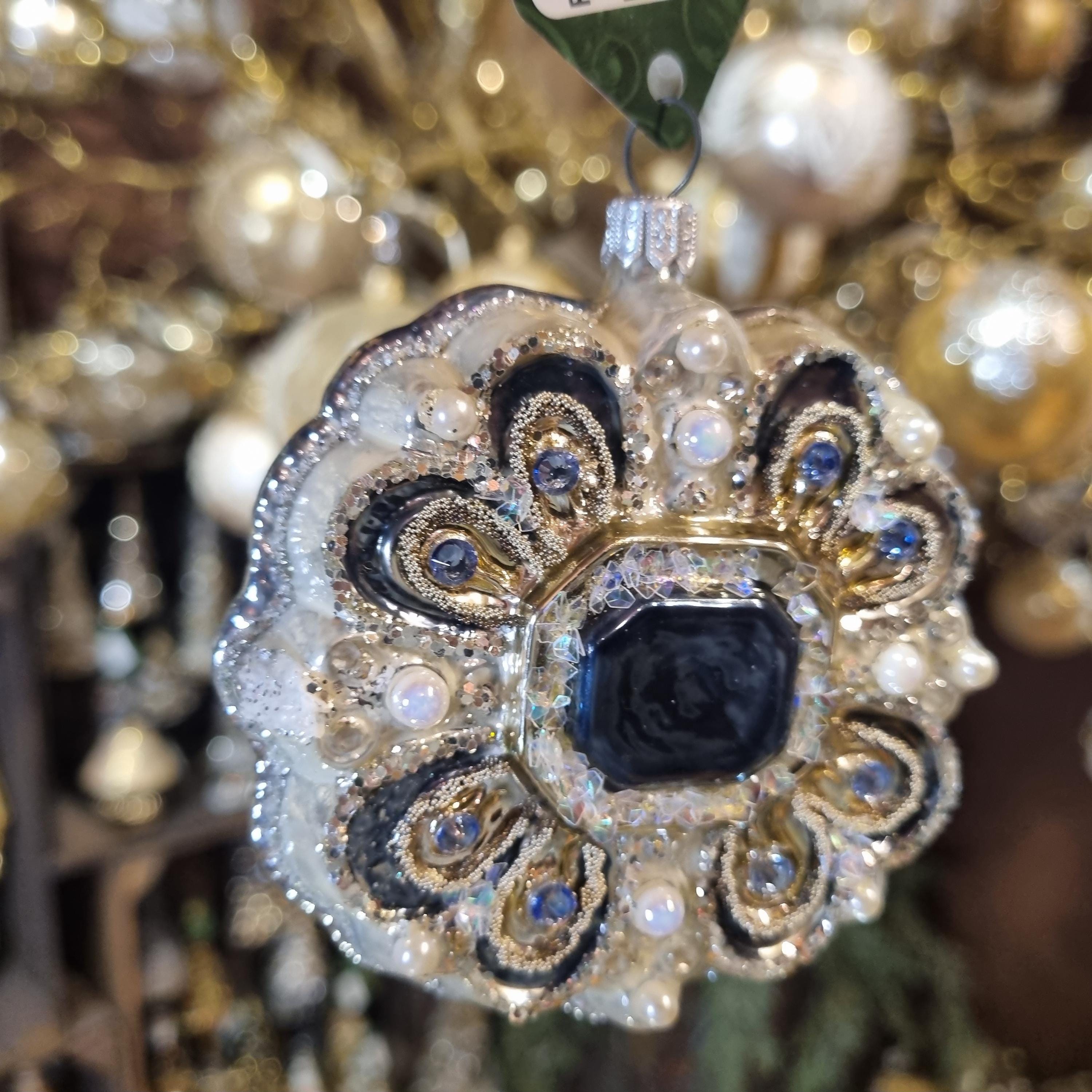 Silverado glass ornament, red ball with classic festive decoration