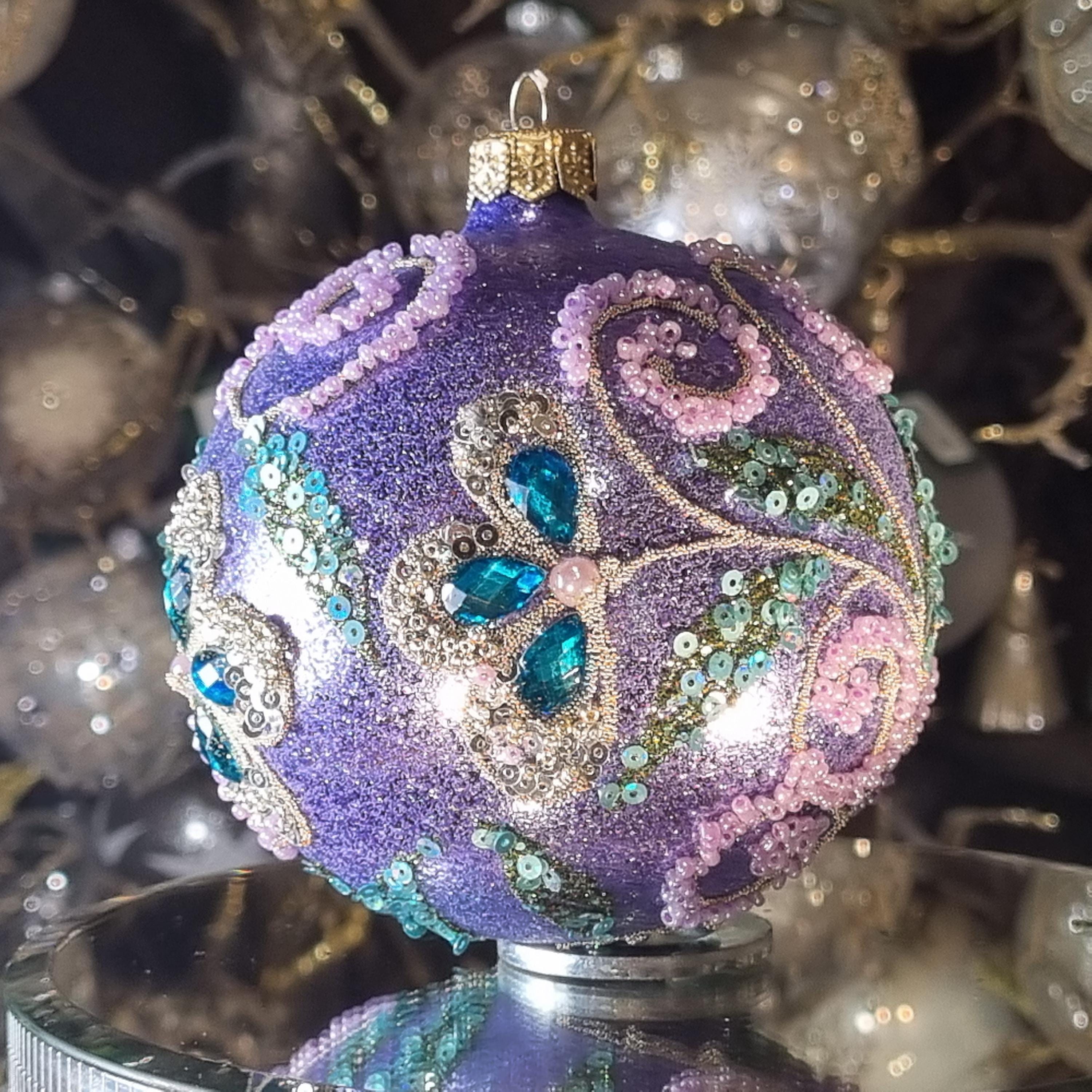 Silverado glass ornament, white ball with festive decoration