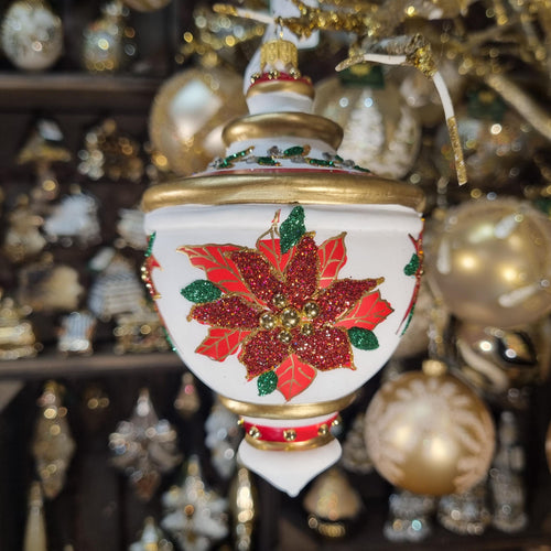 Classic Poinsettia Finial Glass Ornament