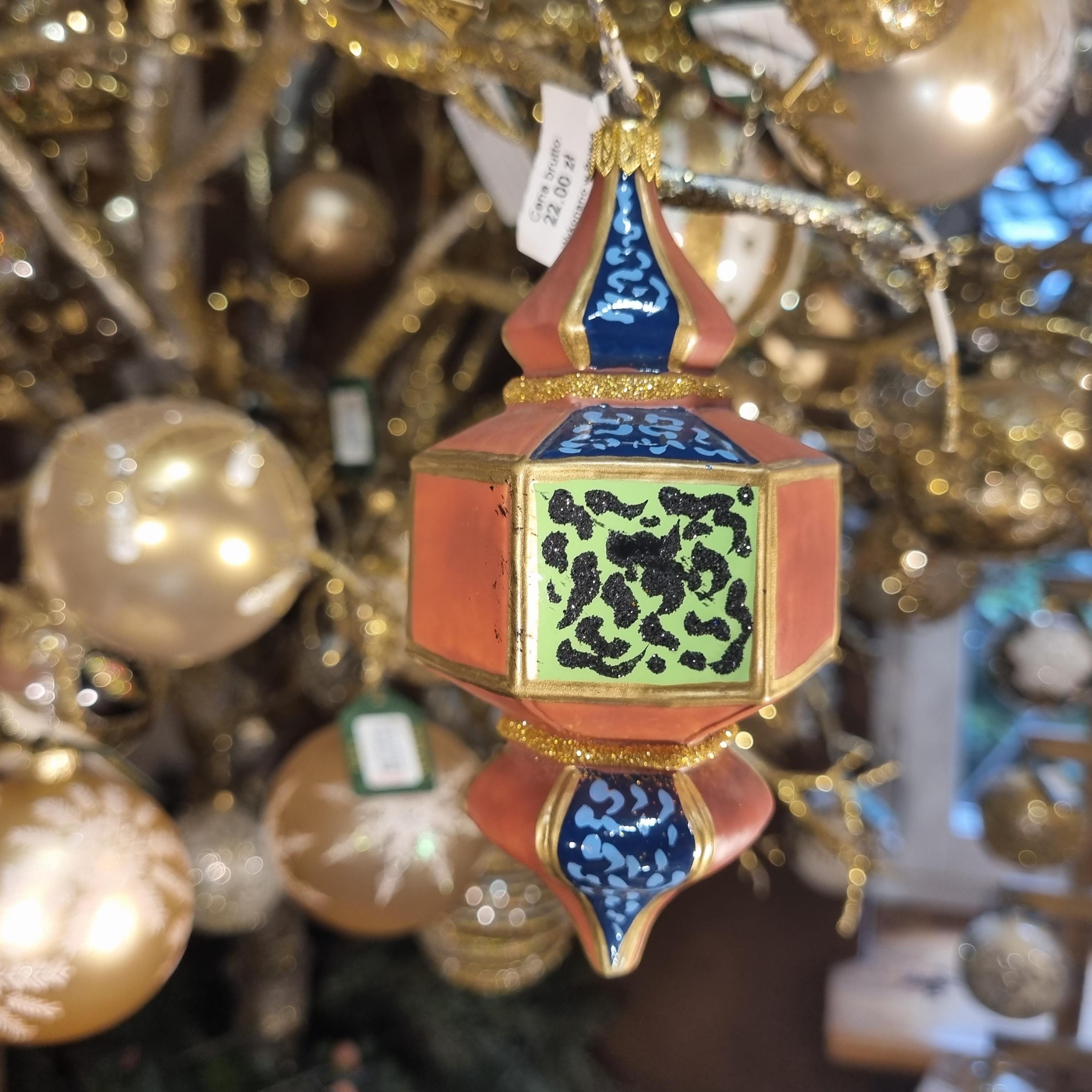 Silverado glass ornament, green ball with classic decoration