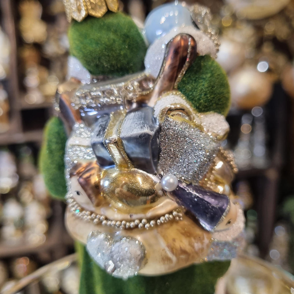 Santa Ornament with Green Coat and Lantern