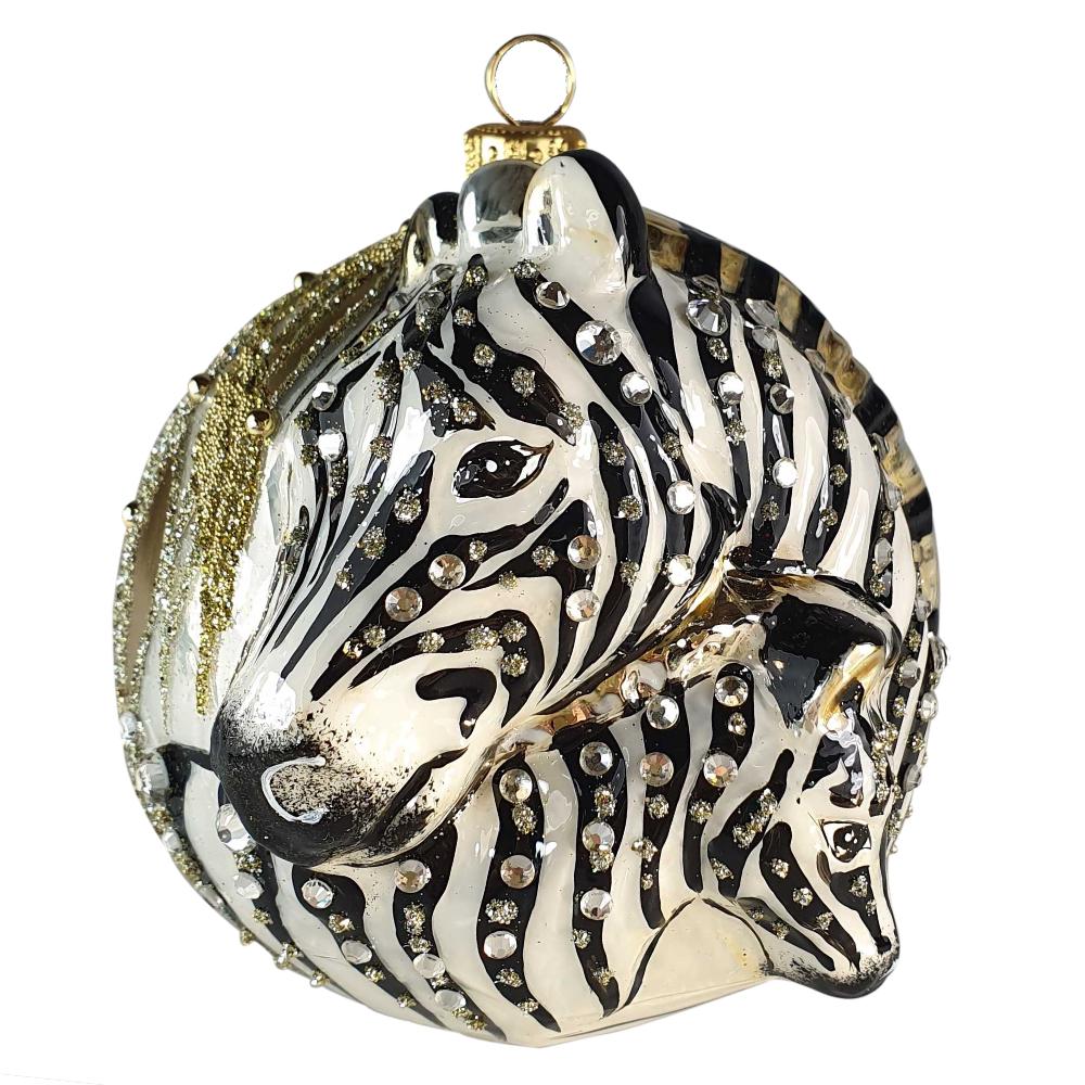 Hand-Painted Glass Zebra Ornament with Crystals