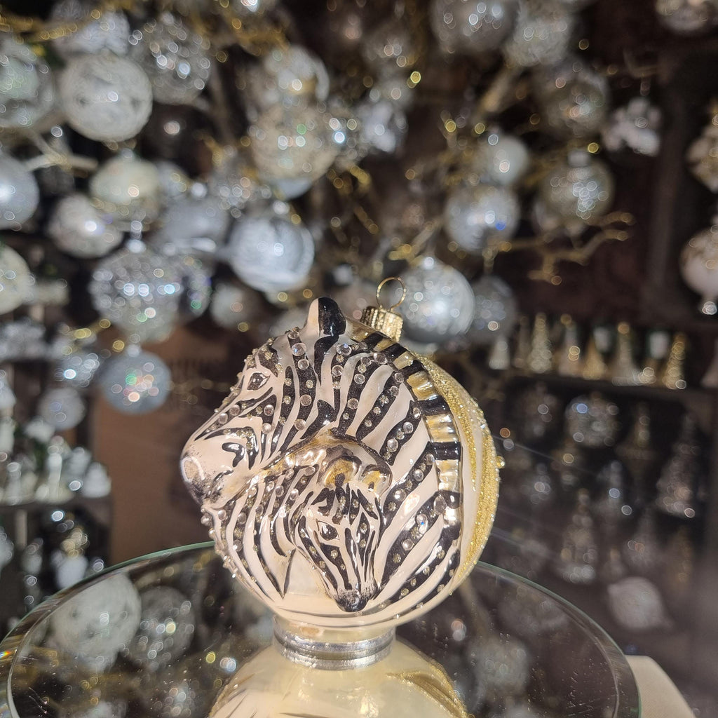 Hand-Painted Glass Zebra Ornament with Crystals