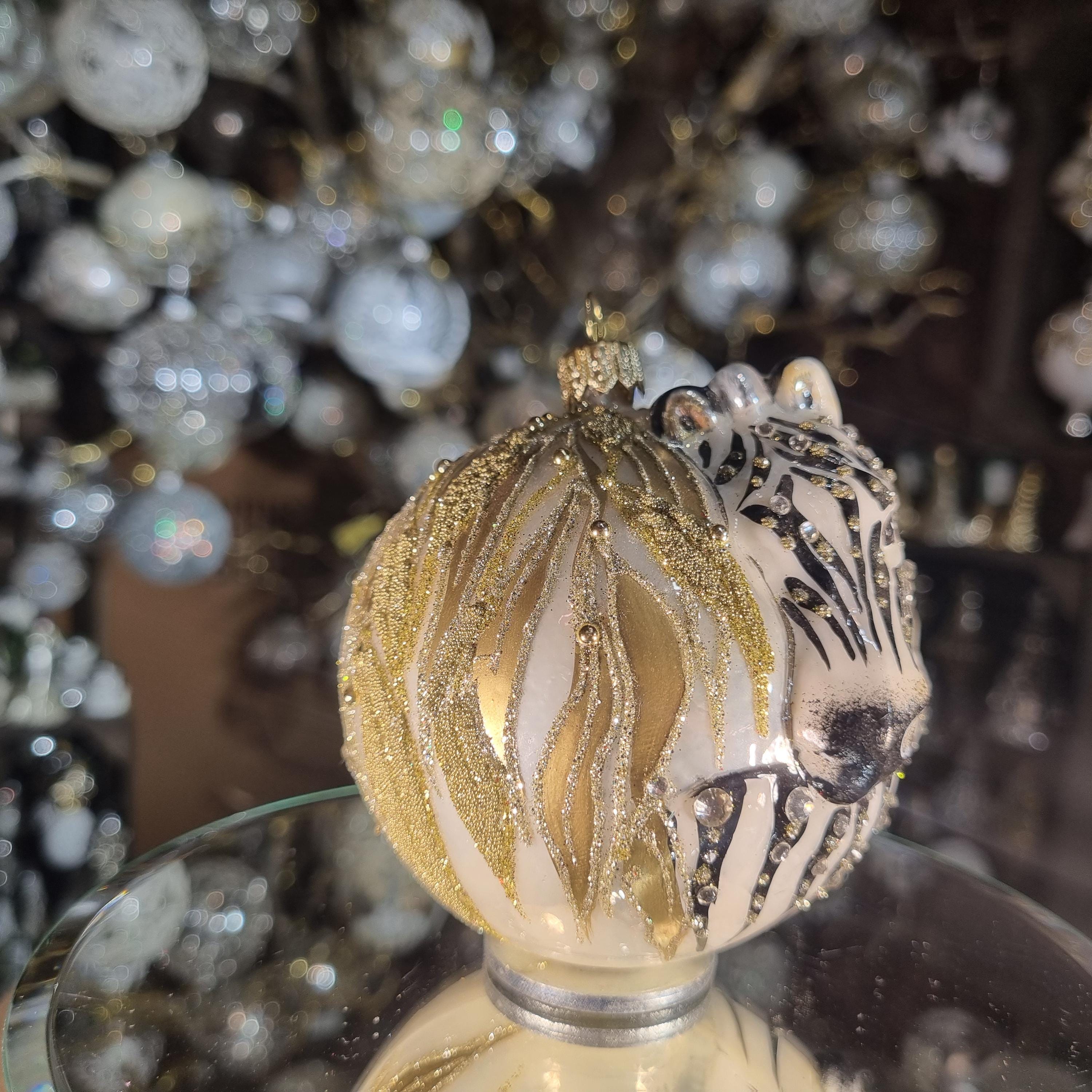 Hand-Painted Glass Zebra Ornament with Crystals