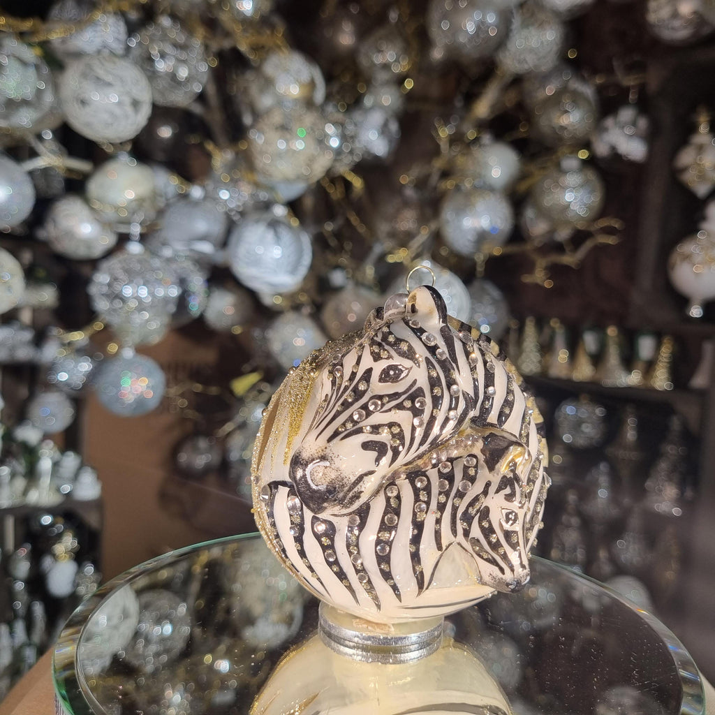 Hand-Painted Glass Zebra Ornament with Crystals
