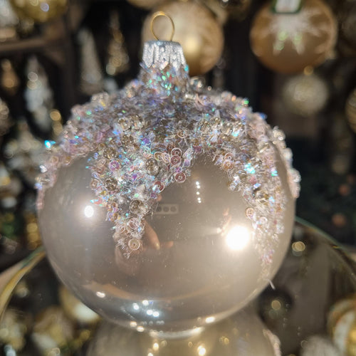 Bauble 10cm Silver with Hologram Glitter